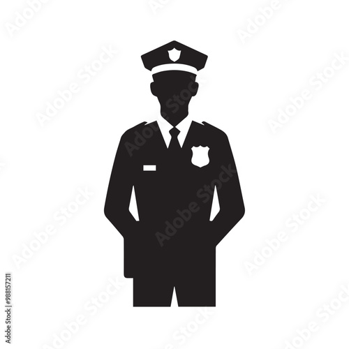 Policeman vector silhouette. Police officer logo, icon vector design isolated on white background. Policeman on duty vector illustration.