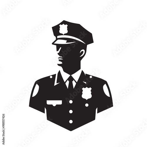 Policeman vector silhouette. Police officer logo, icon vector design isolated on white background. Policeman on duty vector illustration.
