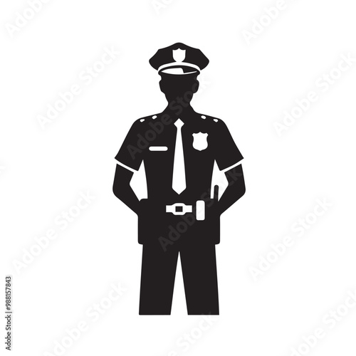 Policeman vector silhouette. Police officer logo, icon vector design isolated on white background. Policeman on duty vector illustration.