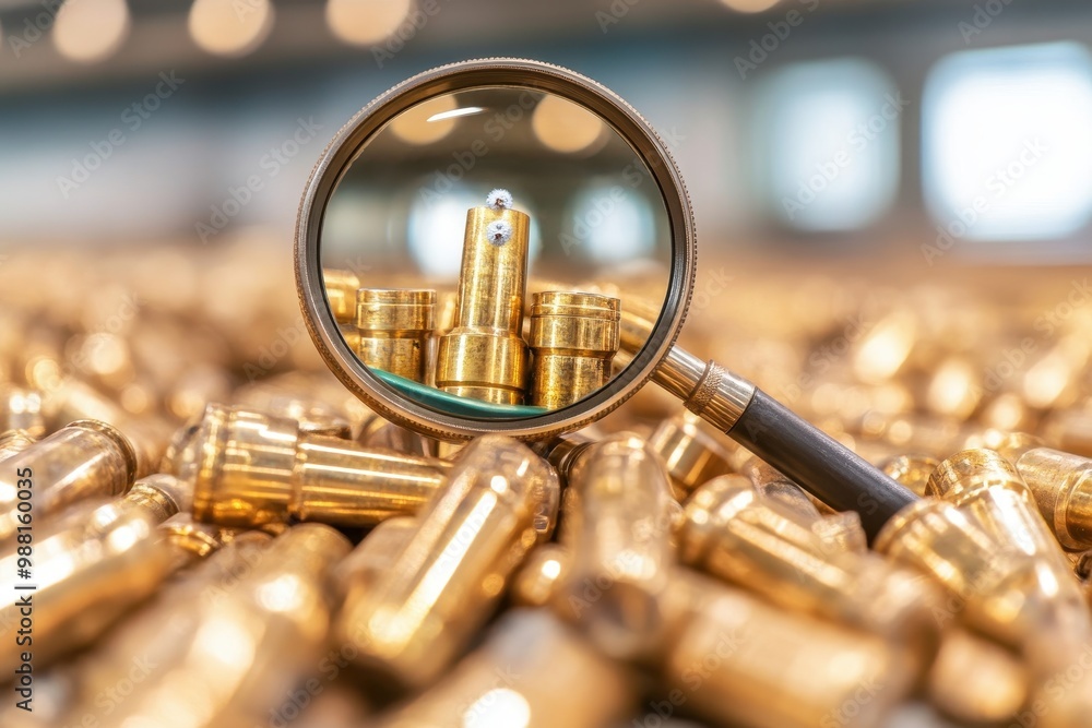 Obraz premium Magnifying glass over bullet cartridges