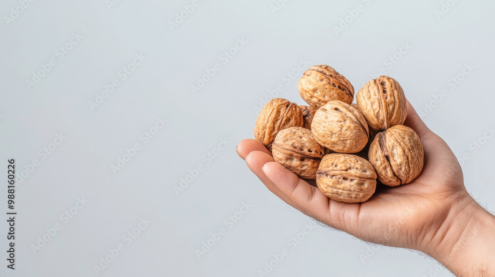 Fresh walnuts held in hand, showcasing their natural texture and earthy tones, symbolize health and nutrition. This image captures essence of wholesome living Fresh walnuts held in hand, showcasing their natural texture and earthy tones, symbolize health and nutrition. This image captures essence of wholesome living