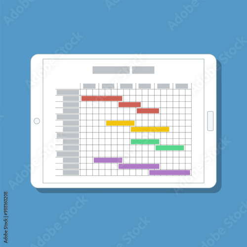 project estimated schedule as gantt chart on digital tablet screen