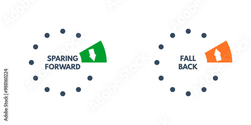 spring forward and fall back pictograms, winter and summer time change vector icons