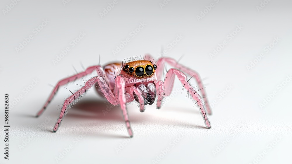 Pink Jumping Spider Close up on White Background Pink Jumping Spider Close up on White Background