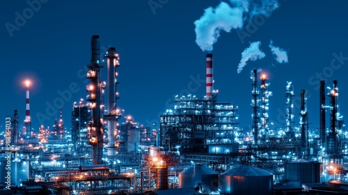 Wallpaper Mural Industrial Nightscape with Emitting Smoke and Lights Torontodigital.ca