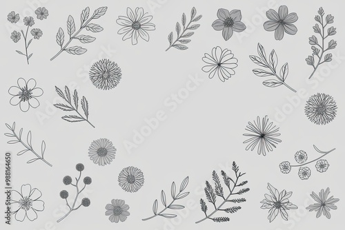 Assortment of Gray Flowering Branch Outlines on a Clear Background photo