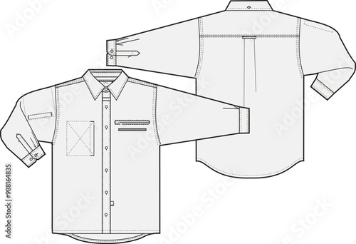 Εκτύπωση καμβά Long Sleeve Hiking Button Shirt Fashion Illustration Mock-up Template for Design