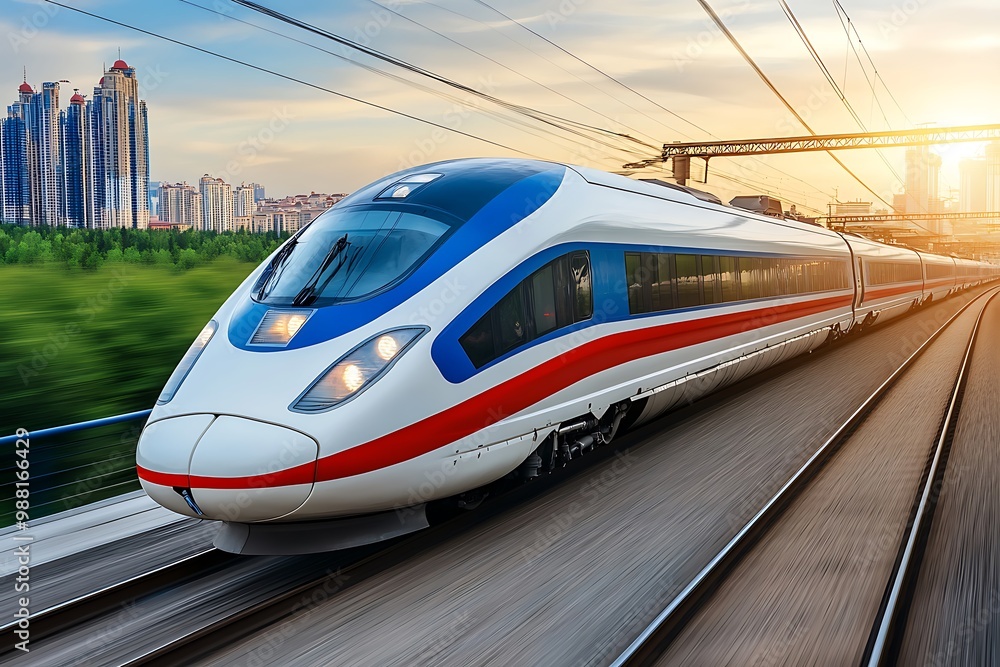 Naklejka premium Modern high-speed train gliding on rails