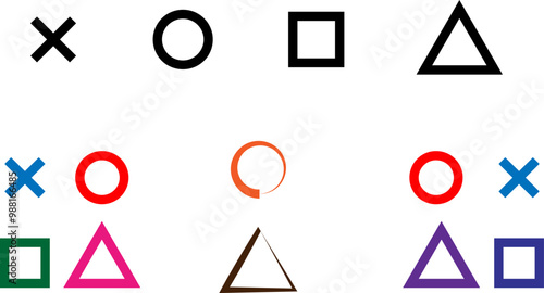 Play station glitch simple theme gamepad controller circle, cross, triangle and square. Game panel console button illustration.