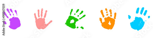 set of hand print silhouettes handprint of child isolated on white background for art, childhood, fun, happy, infant, symbol, kid, identity, education, school, little or young	