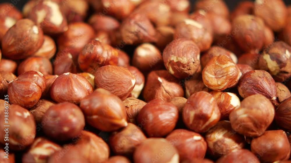 hazelnuts in a container on black background, hazelnuts in a container on black background,