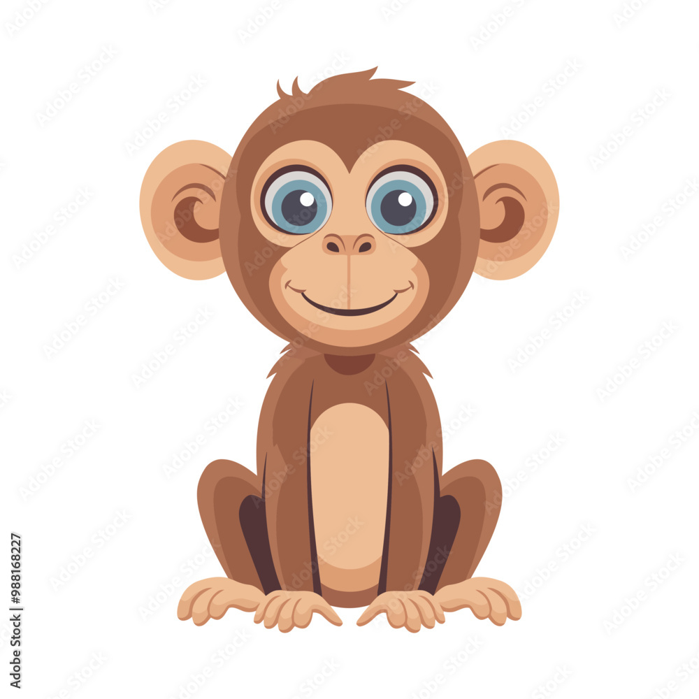 A cute cartoon monkey illustration with big blue eyes, a wide smile, and a playful personality. The friendly design and colorful style are perfect for children’s books, fun projects A cute cartoon monkey illustration with big blue eyes, a wide smile, and a playful personality. The friendly design and colorful style are perfect for children’s books, fun projects