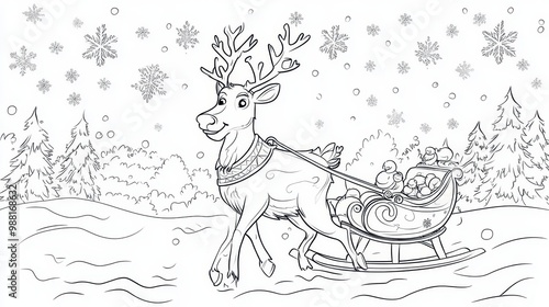 Reindeer Pulling a Sleigh Through a Snowy Landscape