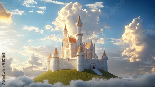 Majestic fairytale castle on a cloud island photo