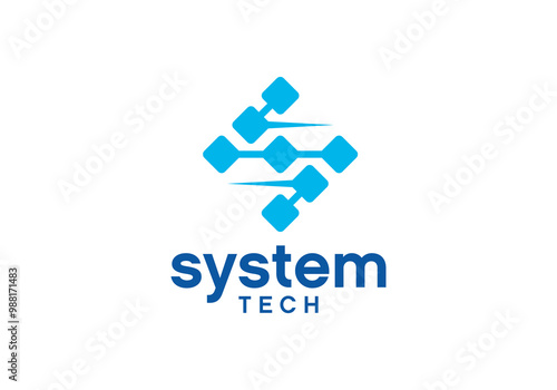 pixel digital tech logo. letter S with system technology connection icon design vector