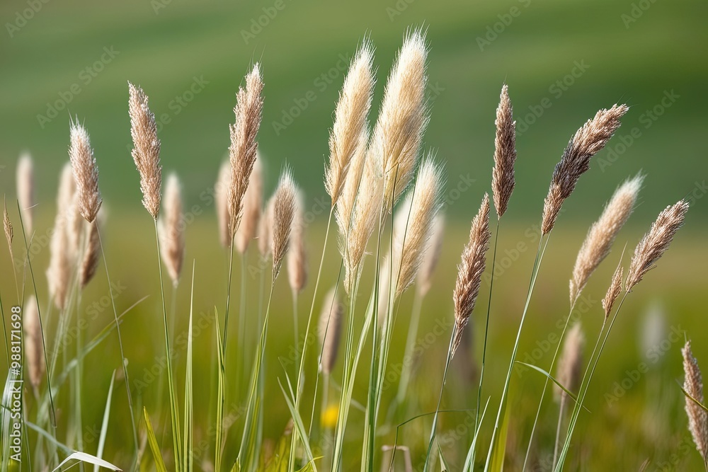 Isolated Cluster of Soft Prairie Grass on Lush Green Background Isolated Cluster of Soft Prairie Grass on Lush Green Background