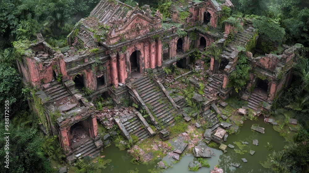 Obraz premium Overgrown Ruins of Ancient Temple in Tropical Jungle