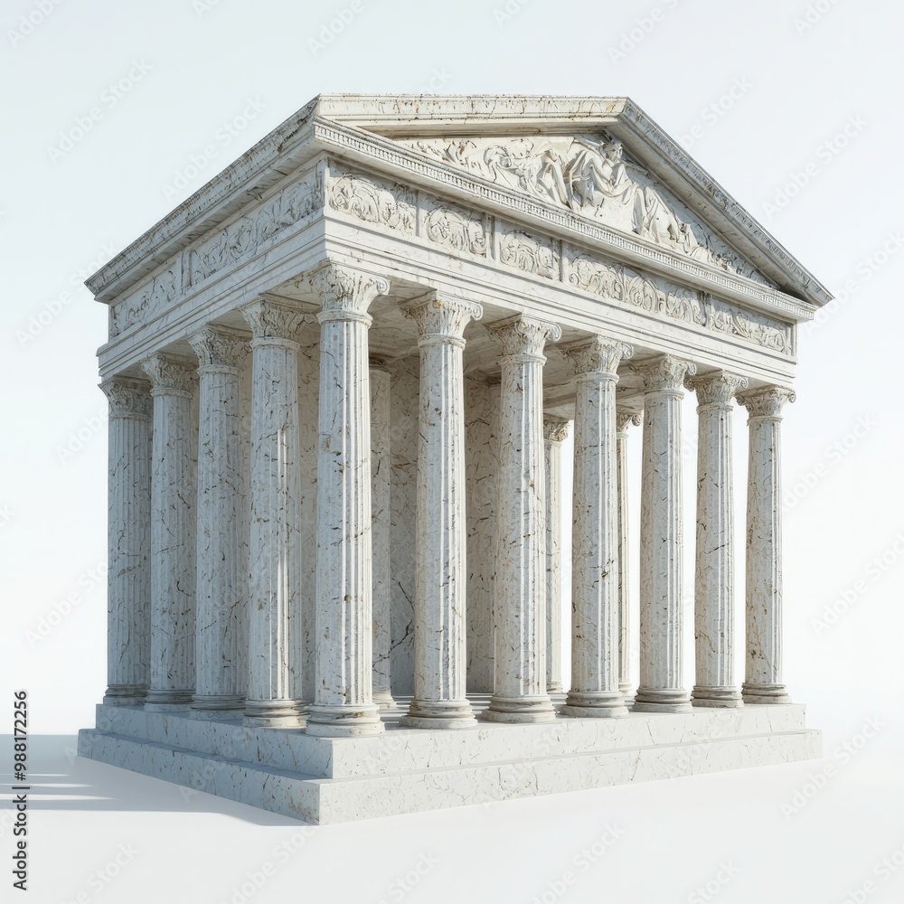 3D Render of a Roman temple with decorative reliefs depicting mythological scenes, on isolated white background 3D Render of a Roman temple with decorative reliefs depicting mythological scenes, on isolated white background
