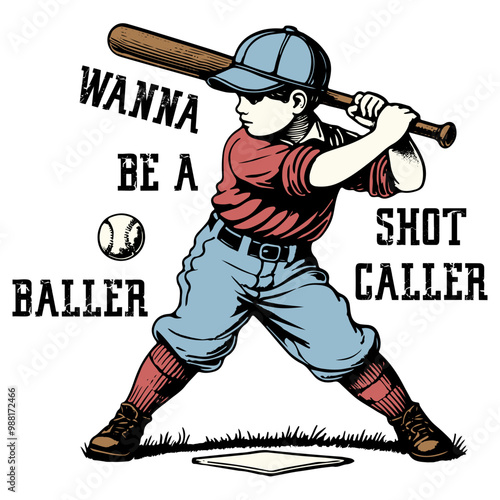 Boys playing baseball, Wanna be a baller shot caller, Retro Meme Vintage.