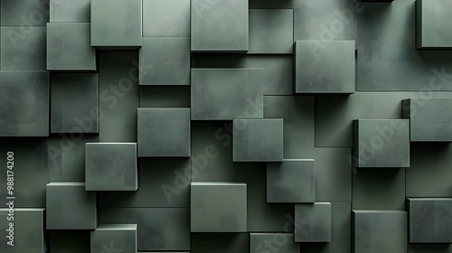 Abstract Geometric Pattern of Green Cubes with a Textured Surface photo