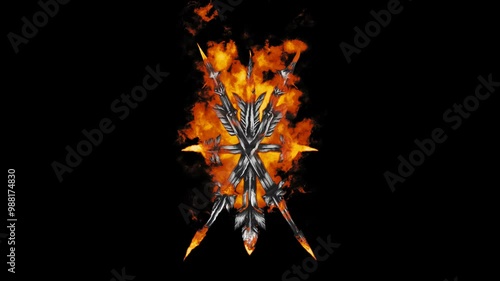 Burning Arrow. Fire Effect Animation on Transparent Background Isolated 4K Video. Visual Effects and Motion Graphics Element.