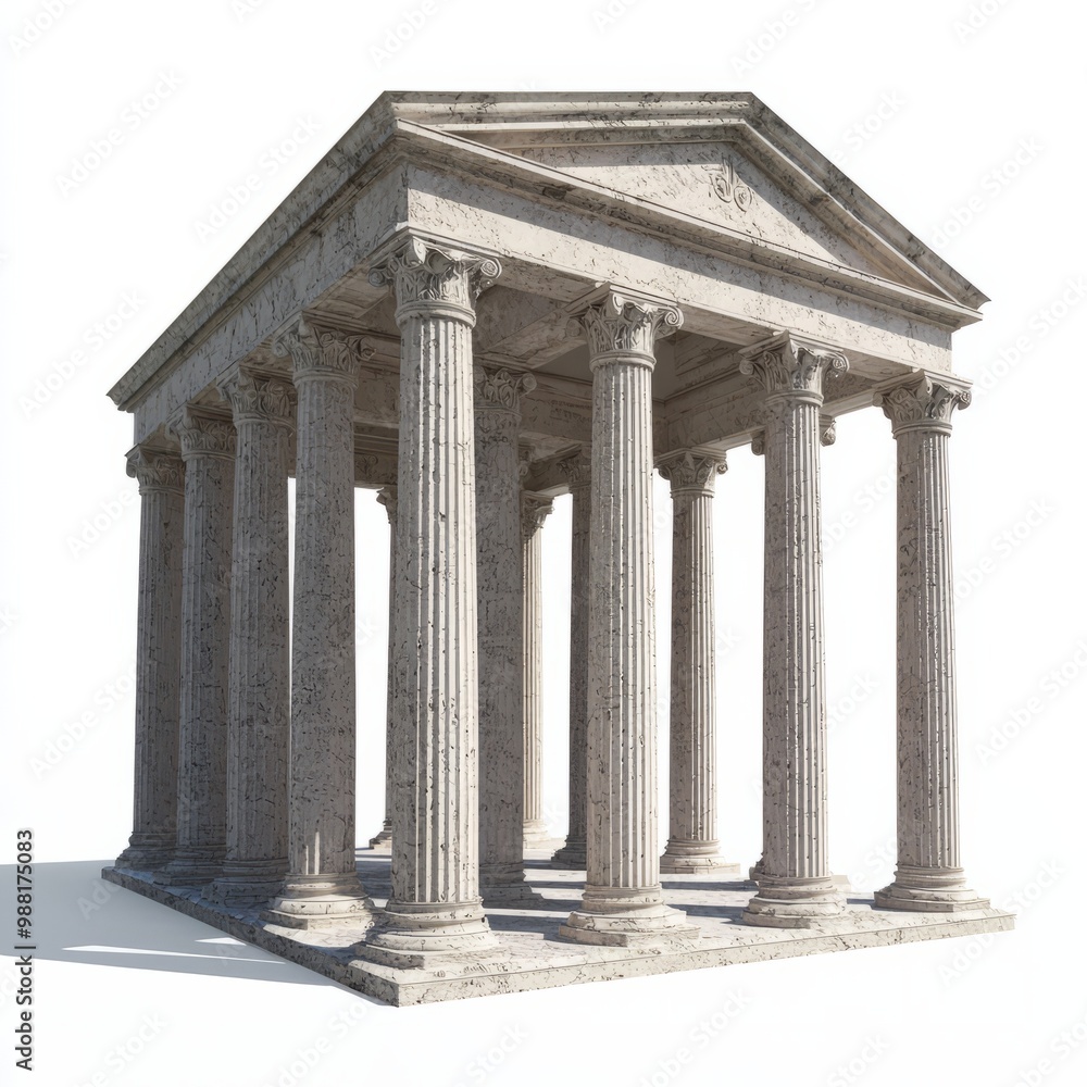Obraz premium 3D Render of a Roman temple with tall Corinthian columns, on isolated white background