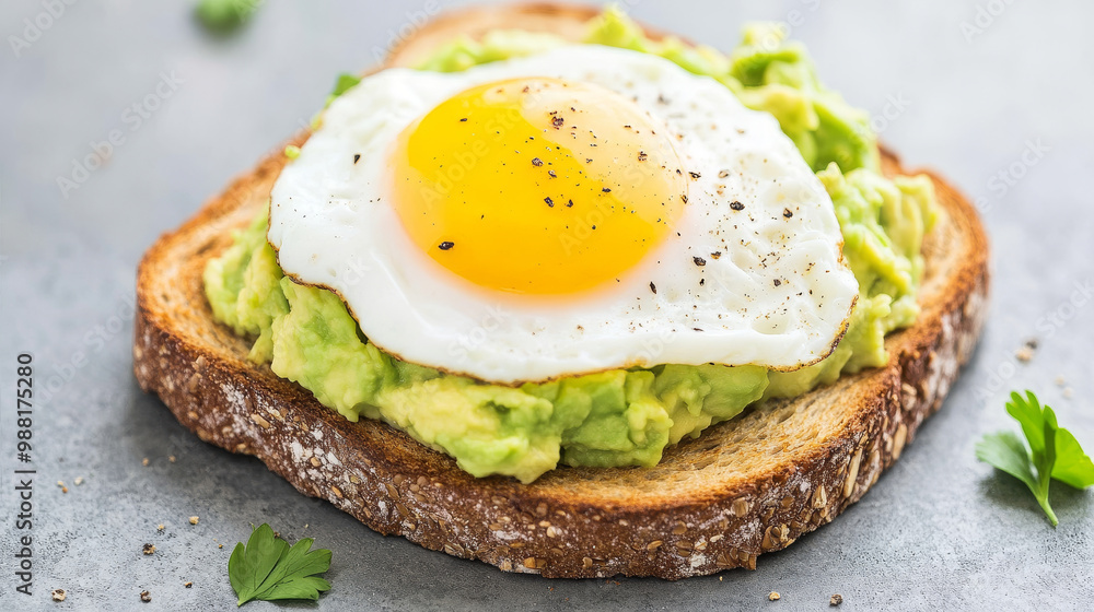 Creamy avocado spread on whole grain toast topped with perfectly fried egg creates delicious and nutritious breakfast option. Enjoy vibrant colors and flavors! Creamy avocado spread on whole grain toast topped with perfectly fried egg creates delicious and nutritious breakfast option. Enjoy vibrant colors and flavors!
