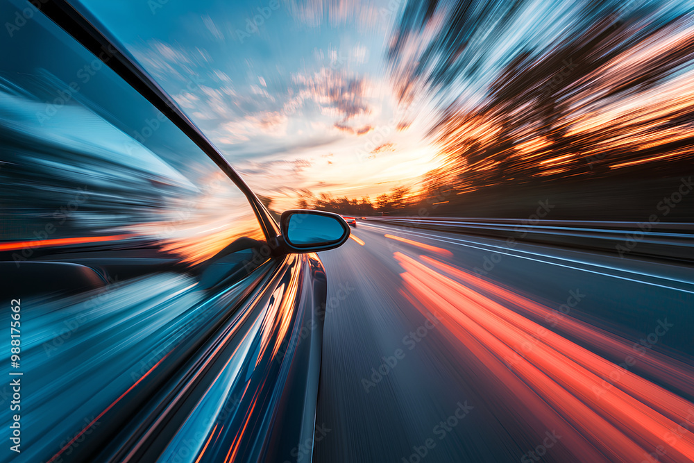 Obraz premium car at high speed along the highway obscures the speed of movement