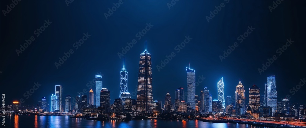 Fototapeta premium Cityscape on dark blue background