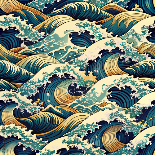 abstract wave in ocean seamless pattern vector image, japanese style
