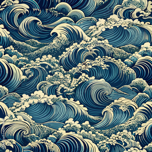 abstract wave in ocean seamless pattern vector image, japanese style
