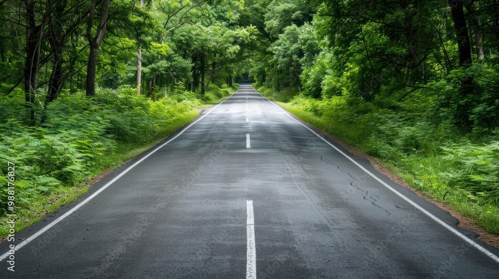 Empty Road Through Lush Greenery Empty Road Through Lush Greenery