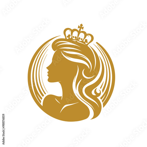 Queen logo, icon. Luxury queen logo. Premium queen vector silhouette. Ornamental luxury logo. Elegant cosmetic female logo.