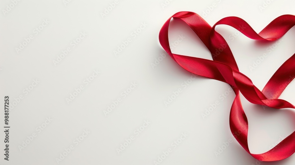 Red Ribbon Heart on White Background Red Ribbon Heart on White Background