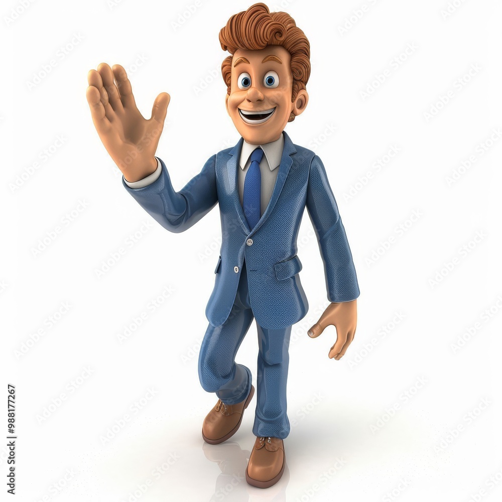 Friendly Cartoon Businessman in a Suit Greeting Friendly Cartoon Businessman in a Suit Greeting