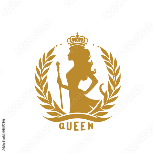 Queen logo, icon. Luxury queen logo. Premium queen vector silhouette. Ornamental luxury logo. Elegant cosmetic female logo.