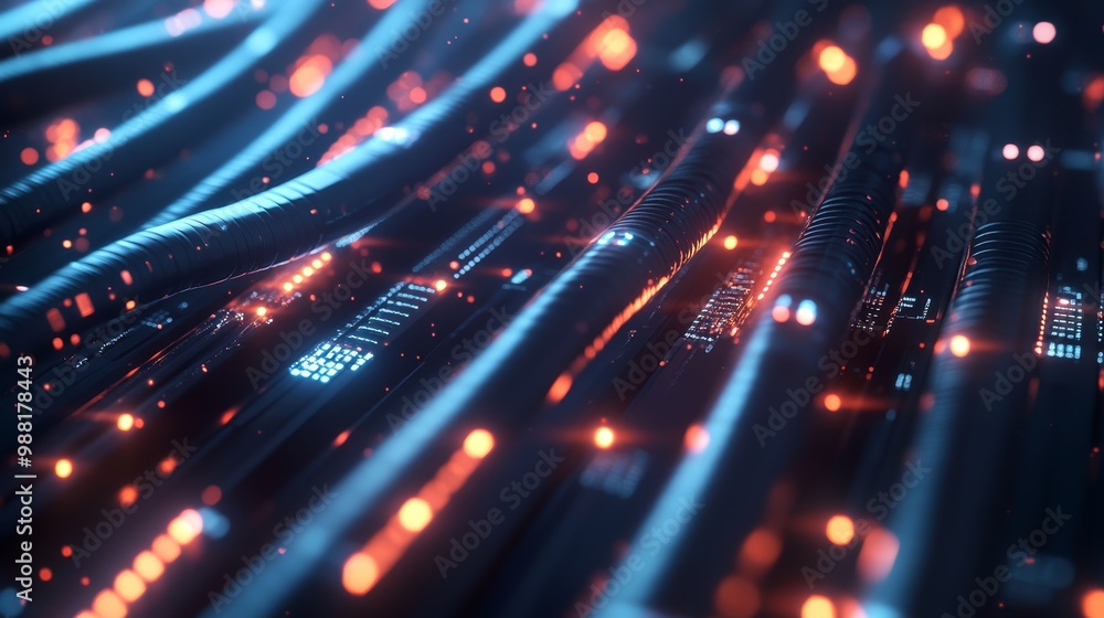 Fototapeta premium Glowing data cables transferring information. Technology background
