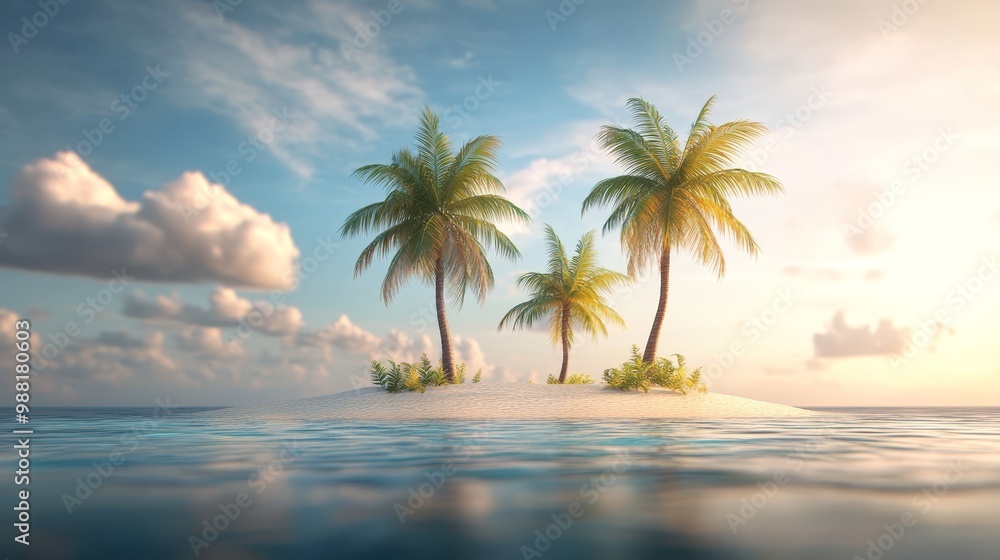 Tropical Island Paradise with Palm Trees and Clear Blue Water Tropical Island Paradise with Palm Trees and Clear Blue Water