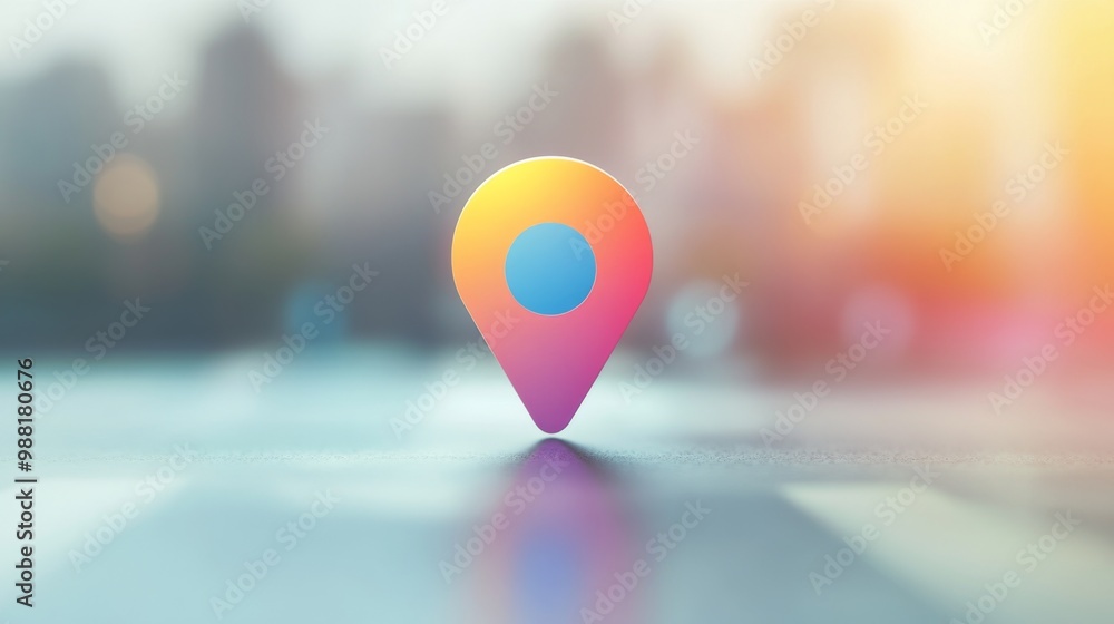 gradient pin icon in flat design on blurred background gradient pin icon in flat design on blurred background