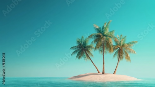 Tropical Island Paradise with Palm Trees and Blue Sky