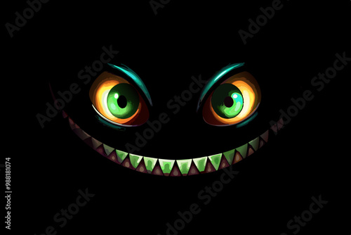 Eyes and smile a monster on black background vector image, horror style
