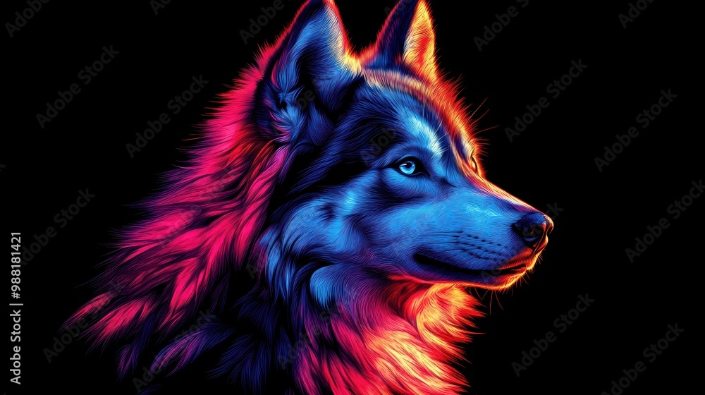 vector illustration of Siberian Husky minimal graphic - no realistic photo shading high resolution high definition neon vibrant colors. black background. vector illustration of Siberian Husky minimal graphic - no realistic photo shading high resolution high definition neon vibrant colors. black background.