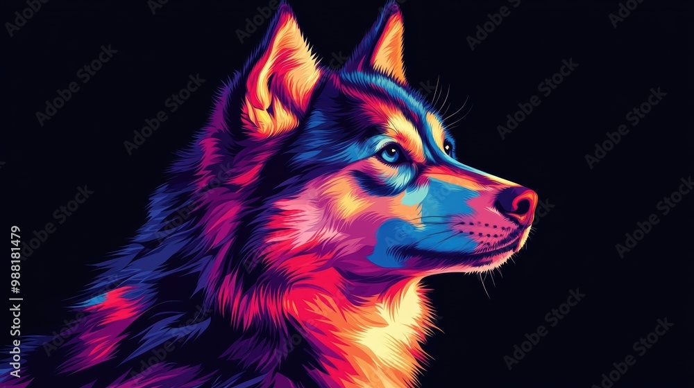 vector illustration of Siberian Husky minimal graphic - no realistic photo shading high resolution high definition neon vibrant colors. black background. vector illustration of Siberian Husky minimal graphic - no realistic photo shading high resolution high definition neon vibrant colors. black background.