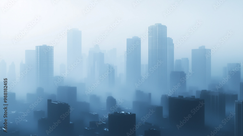 Naklejka premium city ​​background with tall buildings covered in smog, Ai generated images