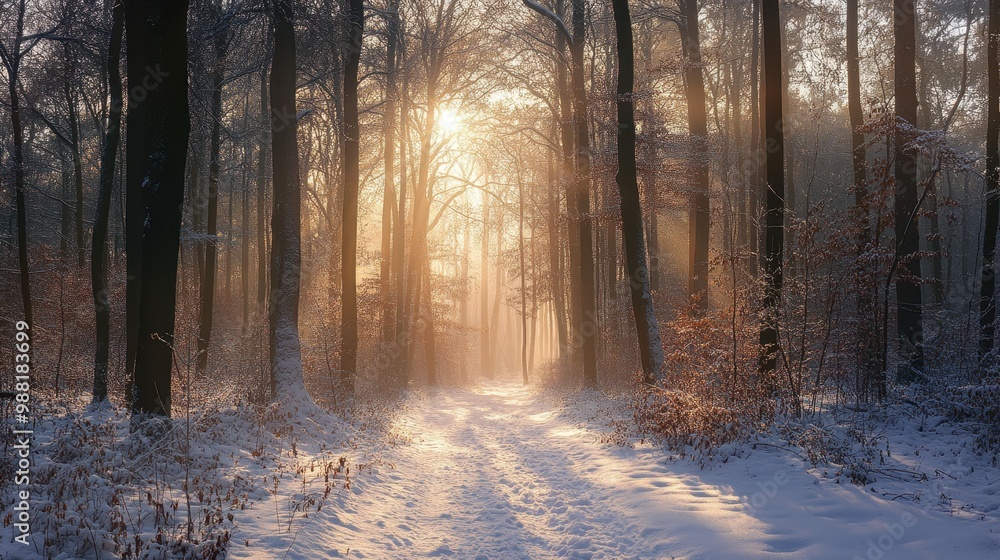 Winter Wonderland: A Magical Forest Bathed in Warm Light Winter Wonderland: A Magical Forest Bathed in Warm Light