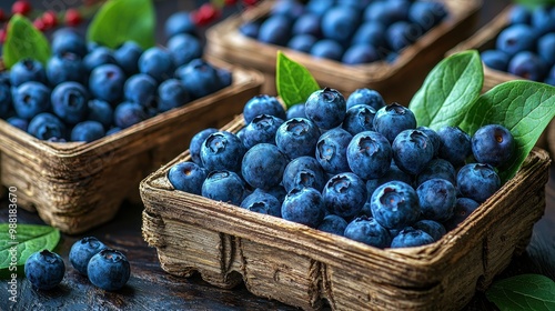 Wallpaper Mural Fresh Blueberries in Wooden Basket on Dark Background Torontodigital.ca