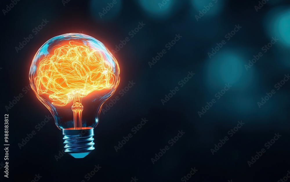 A glowing light bulb with intricate designs resembling a brain, set against a blurred blue background, symbolizing innovative ideas and creativity. A glowing light bulb with intricate designs resembling a brain, set against a blurred blue background, symbolizing innovative ideas and creativity.