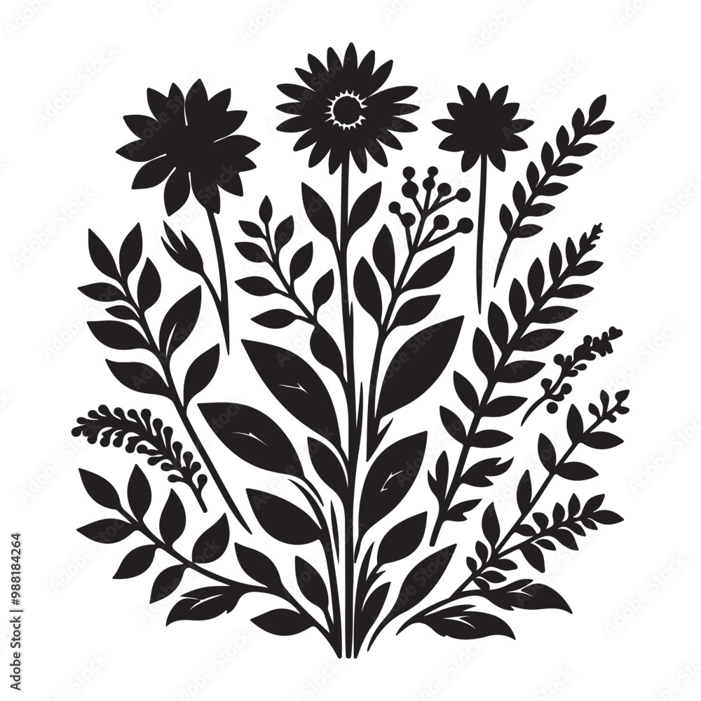 Fototapeta premium flower plant. black shape silhouette vector design