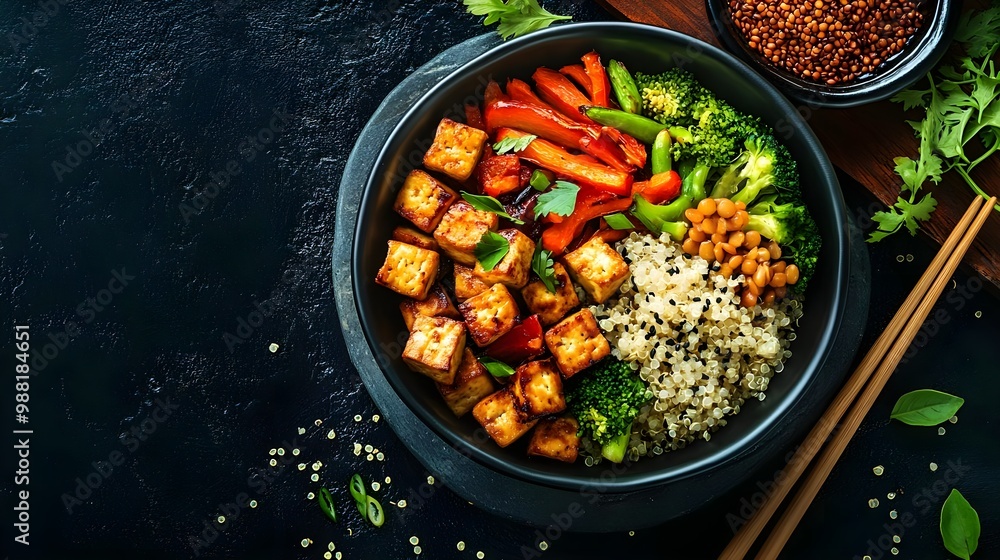 Colorful vegetable and tofu meal bowl Colorful vegetable and tofu meal bowl