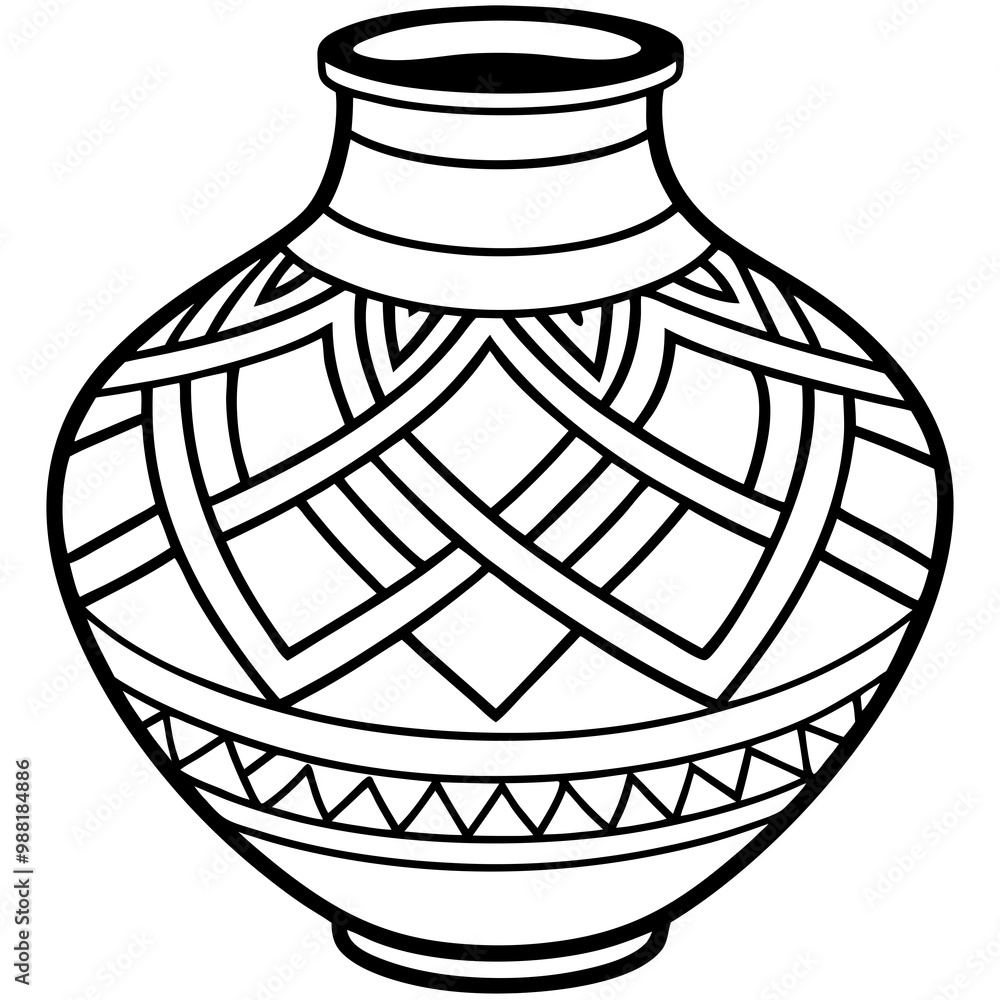 Traditional Pottery Vase with Geometric Patterns Outline Traditional Pottery Vase with Geometric Patterns Outline